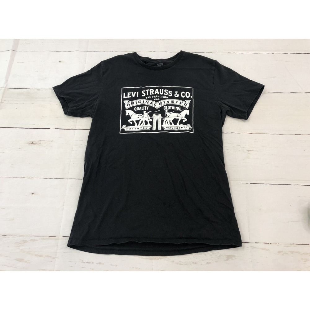 Levis T-Shirt Mens S Patch Logo Horse Graphic Tee Short Sleeve Black White Jeans